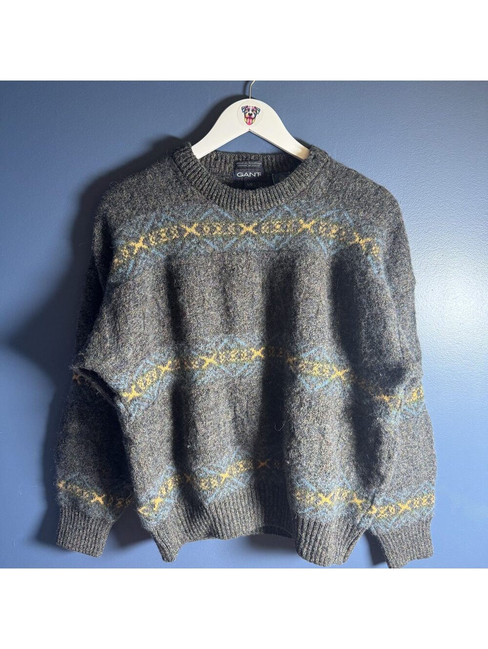 Vintage GANT Scotland Wool Alpaca Fair Isle Sweater Men's L Scottish Knit